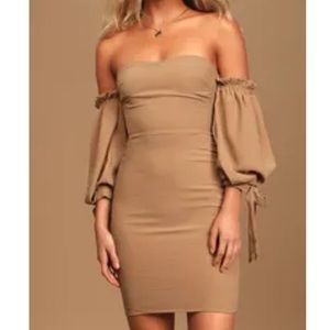 Light Brown Off-the-Shoulder Bodycon Mini Dress